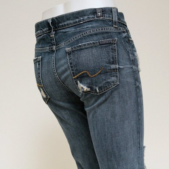 7 For All Mankind Josefina Distressed Mid Rise Straight Leg Jeans - Picture 10 of 15